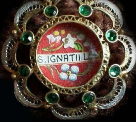 Relic of St. Ignatius in a silver filigree theca with green stones